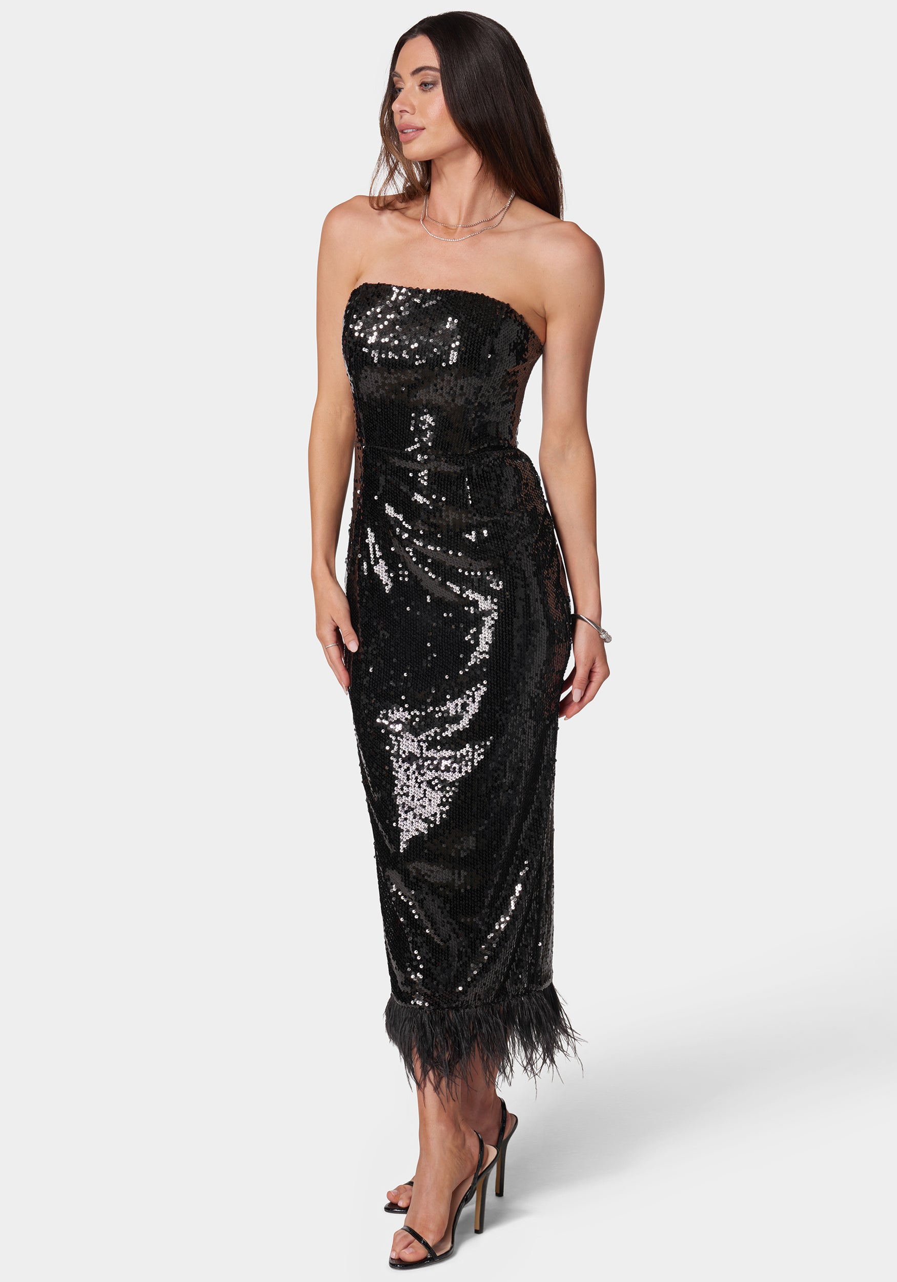 Strapless Woolen Long Midi Dress with Sequin Bow Detail main image 0
