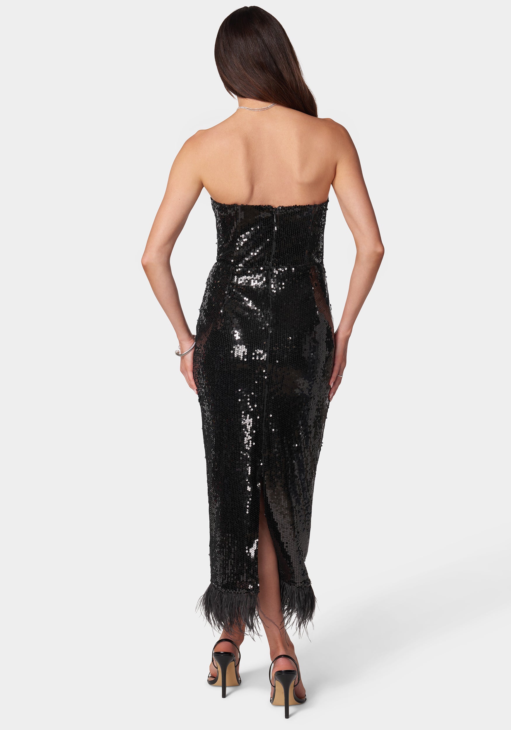 Strapless Cut-Out Back Sequin Dress