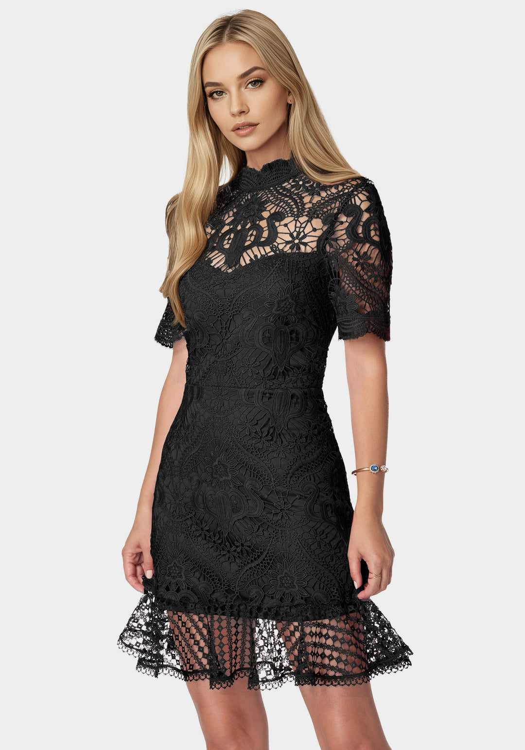 Flounce Lace Mini Dress bebe Flounce Lace Mini Dress bebe