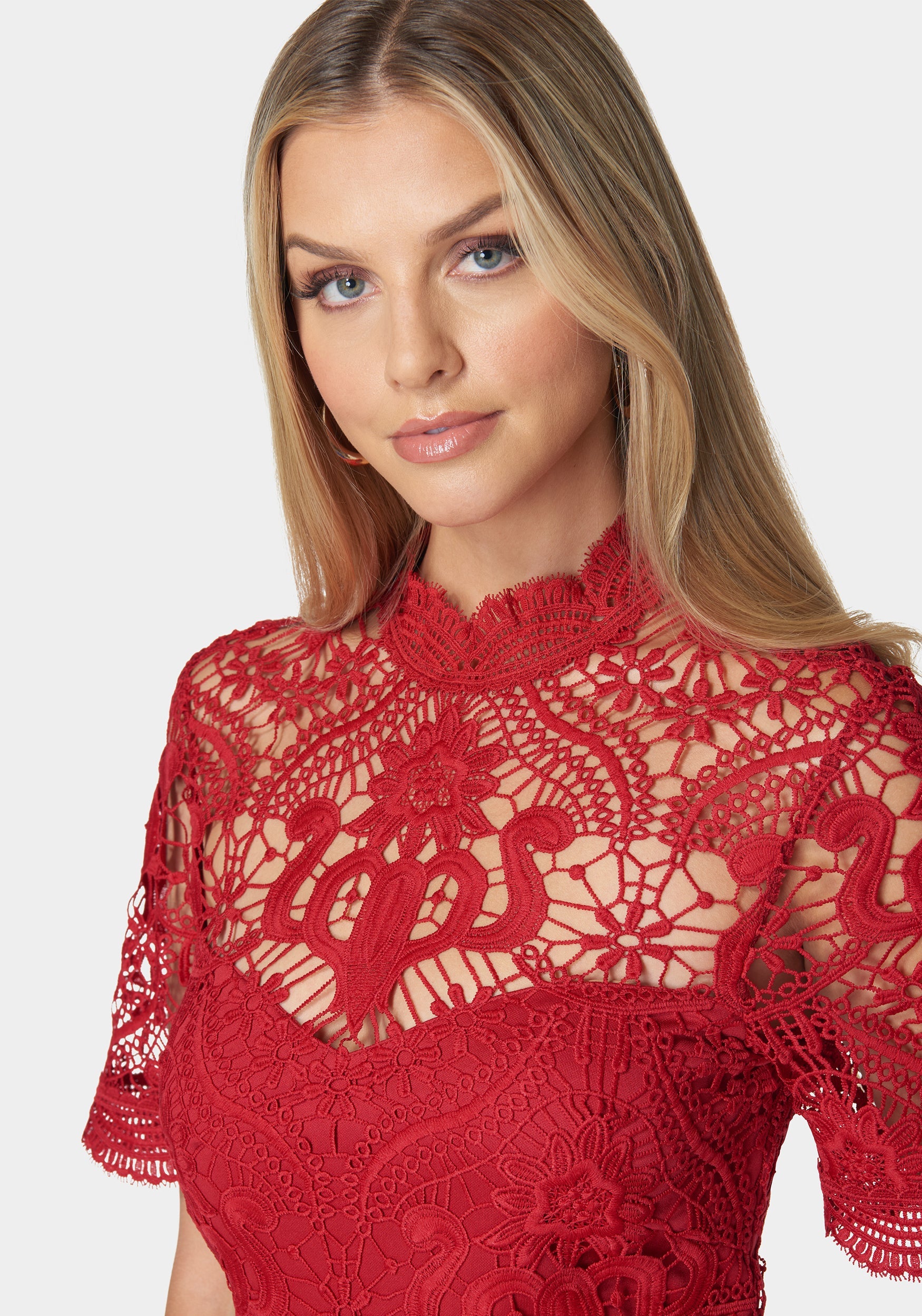Lace Wired Cups Plunge Neck Mini Dress