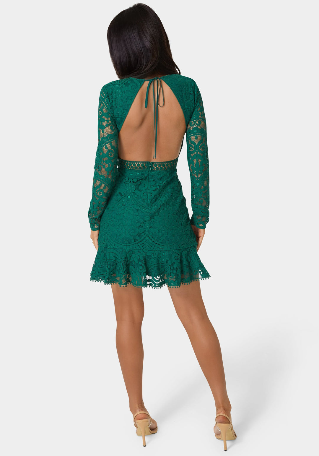 Open Back Lace Mini Dress bebe Open Back Lace Mini Dress bebe