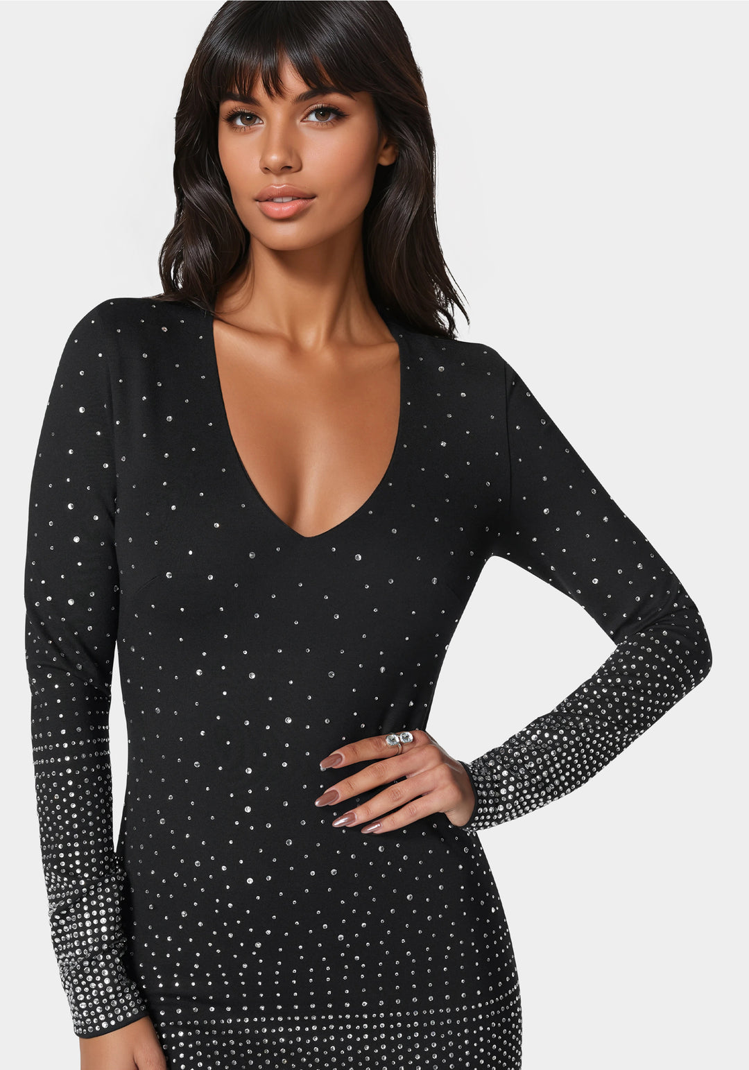 Other View-Ombre Crystal Mini Dress-Black/Silver