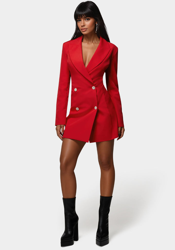 Front View-Bold Blazer Dress-Red