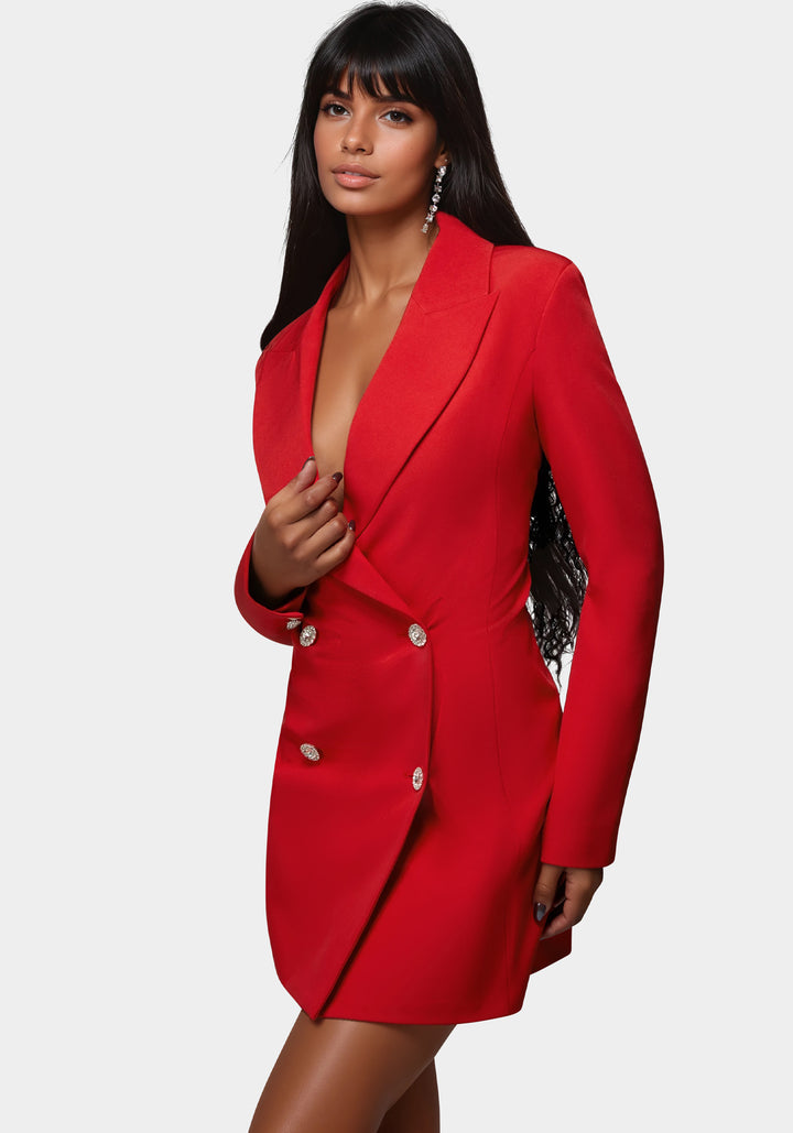 Side View-Bold Blazer Dress-Red