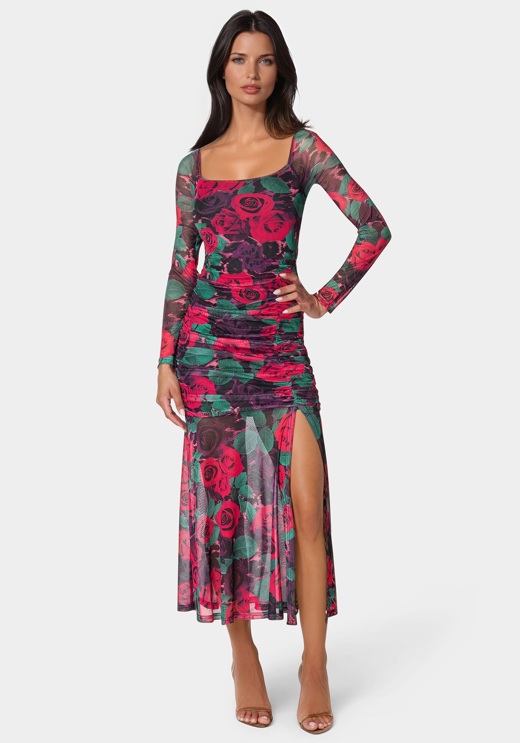 Bebe Women's Mesh Open Back Midi Dress