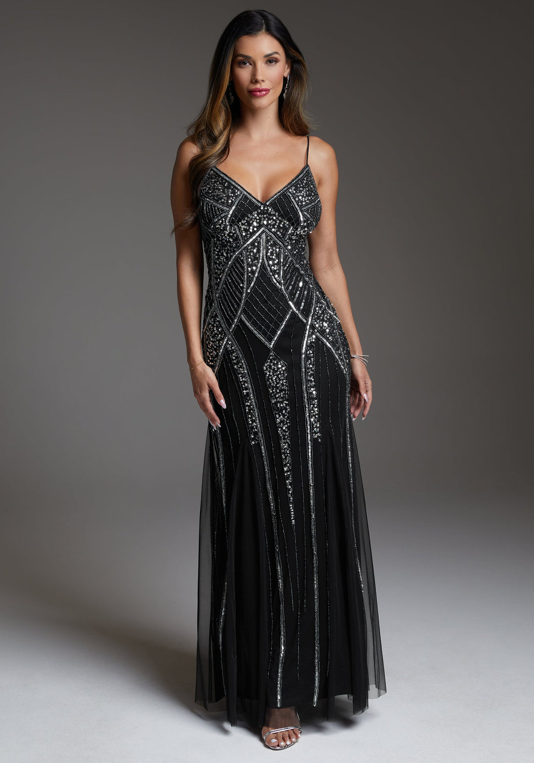 Beaded Gown Black - bebe Beaded Gown Black - bebe