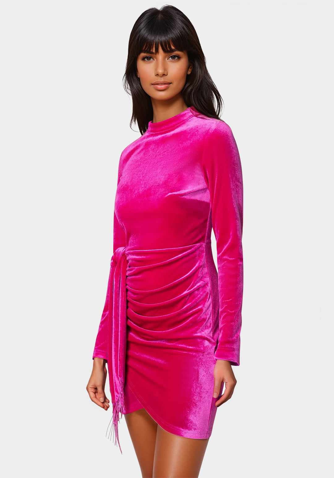 Beaded Sash Velvet Mini Dress