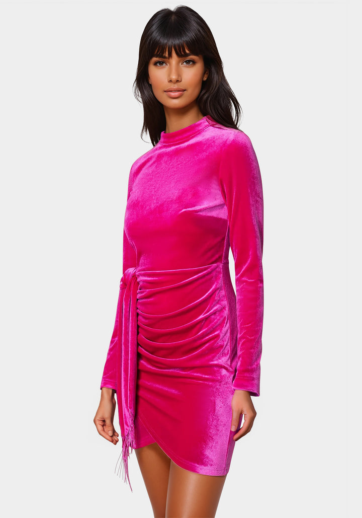 Beaded Sash Velvet Mini Dress