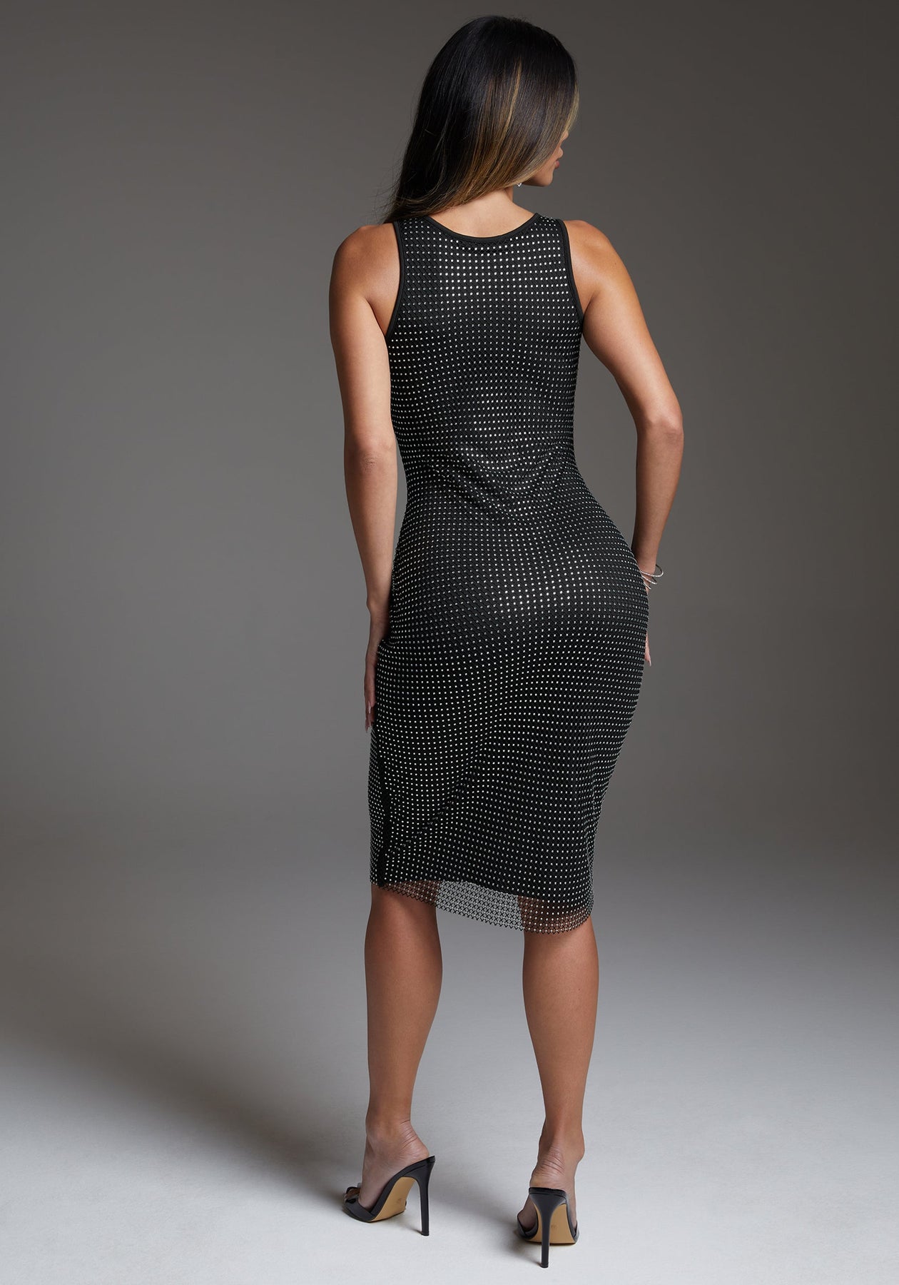Diamante Crystal Mesh Tank Dress in Black - bebe Diamante Crystal Mesh Tank Dress in Black - bebe