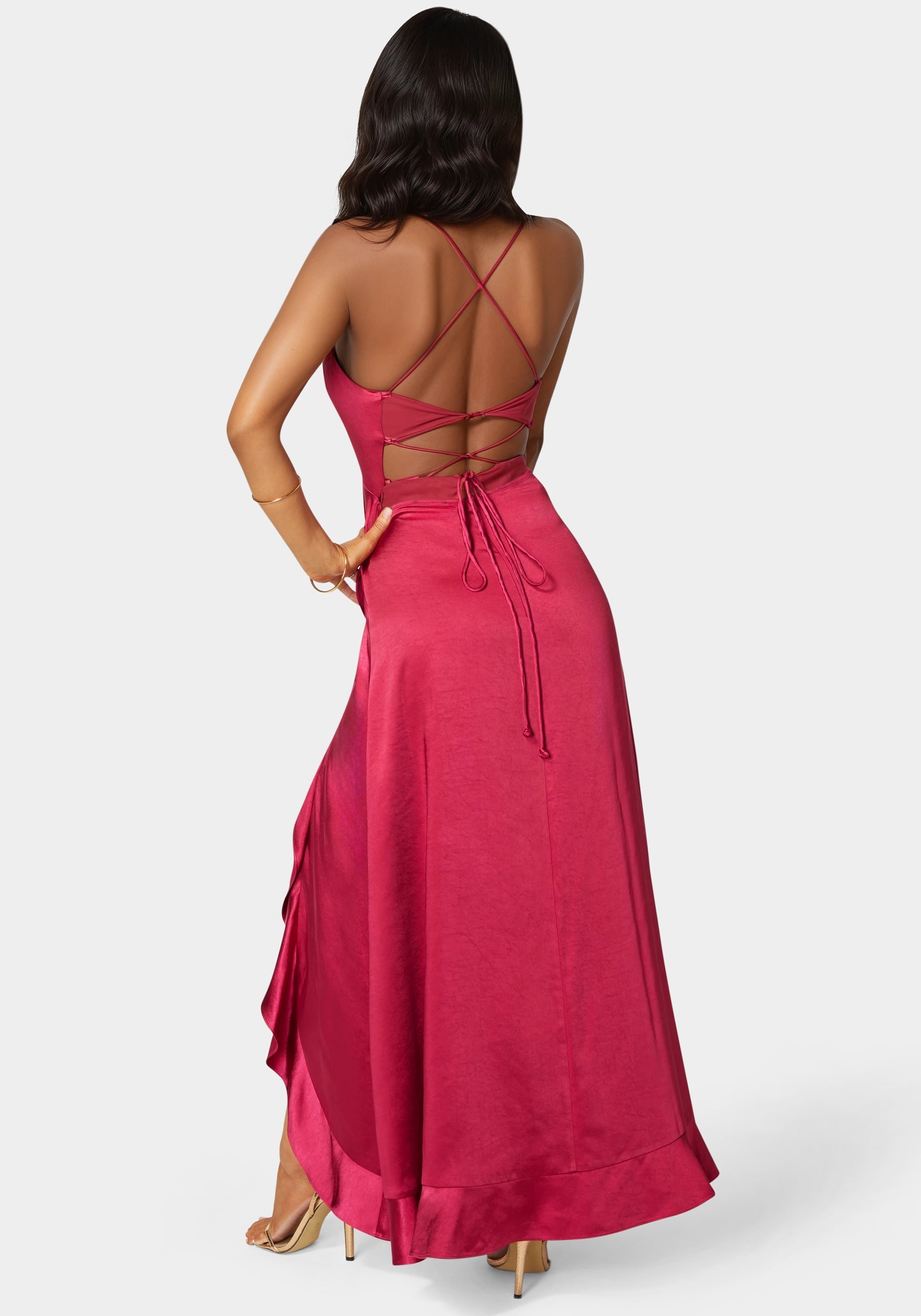 lace up back maxi dress Women's Black Satin Lace Up Back Maxi Slip Dress