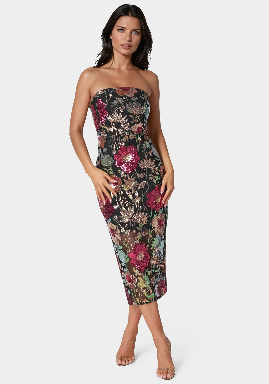 Strapless Sequin Midi Dress – bebe