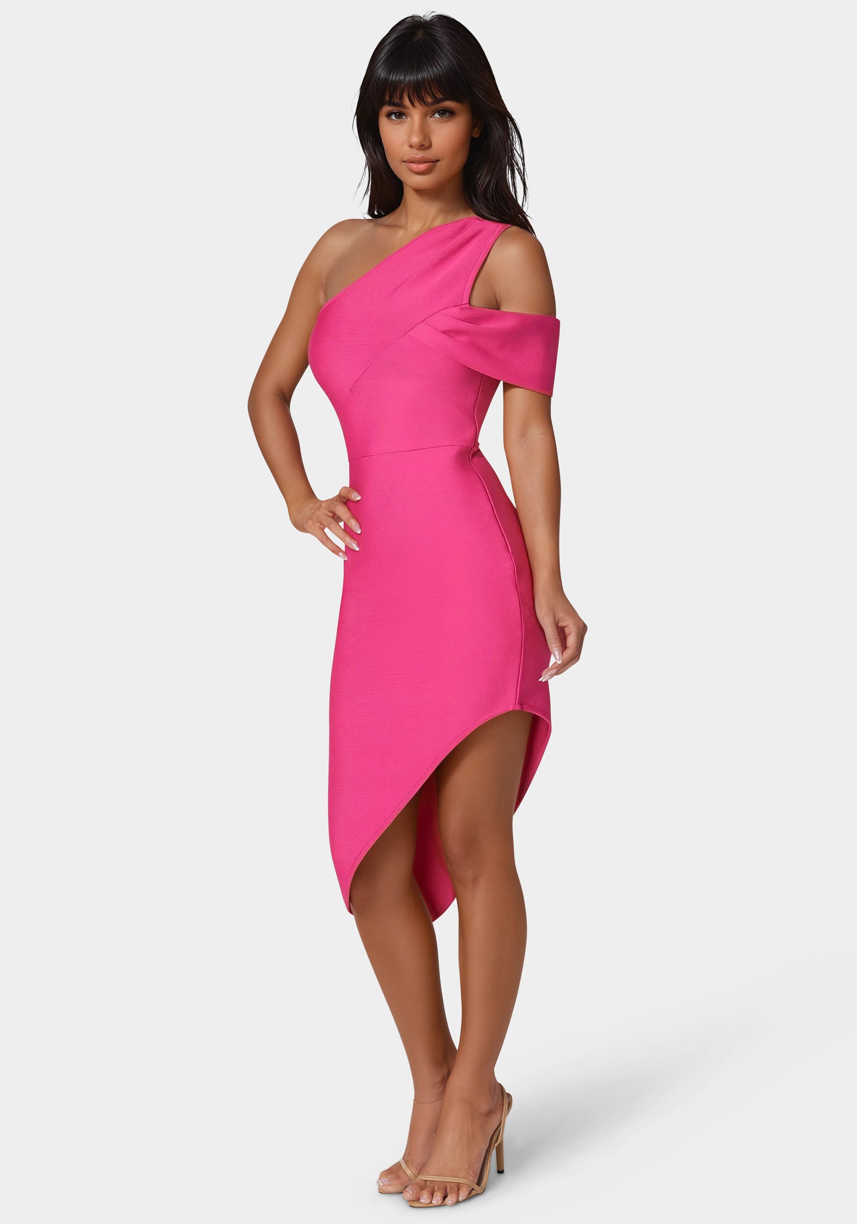 fuschia midi dress Bebe Women's Asymmetrical High Slit Bandage Midi Dress