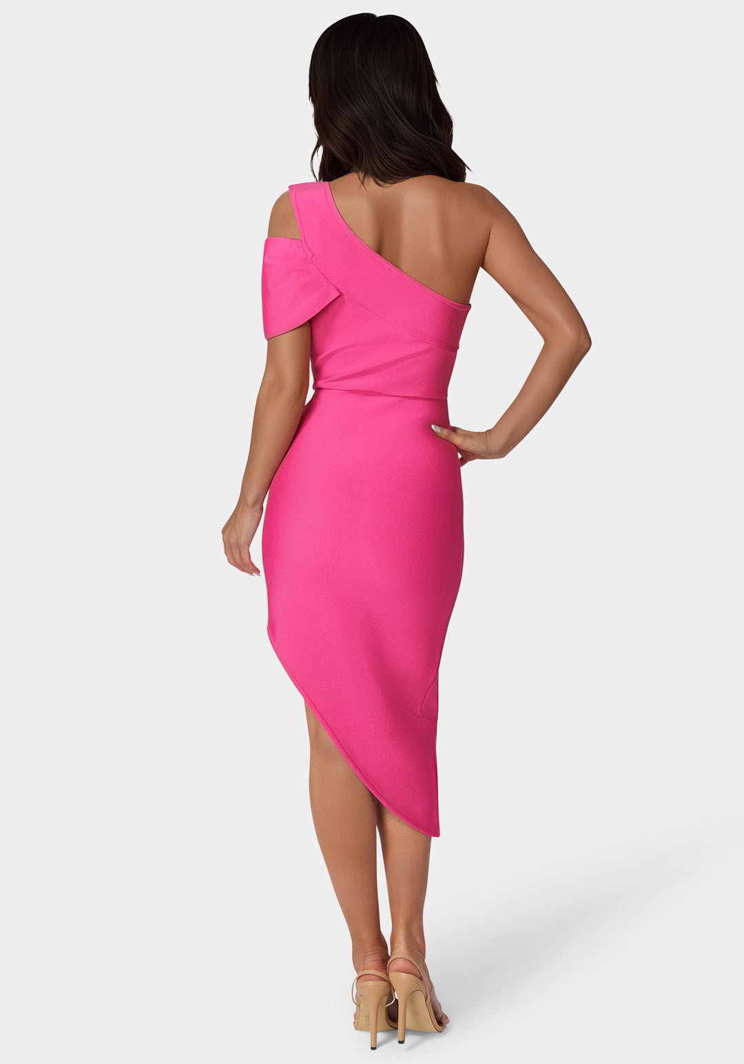 Bebe Women's Asymmetrical High Slit Bandage Midi Dress - Red Bebe Women's Asymmetrical High Slit Bandage Midi Dress - Red