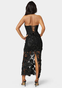 bebe black strapless dress Bebe Women's Strapless 3D Lace Column Dress