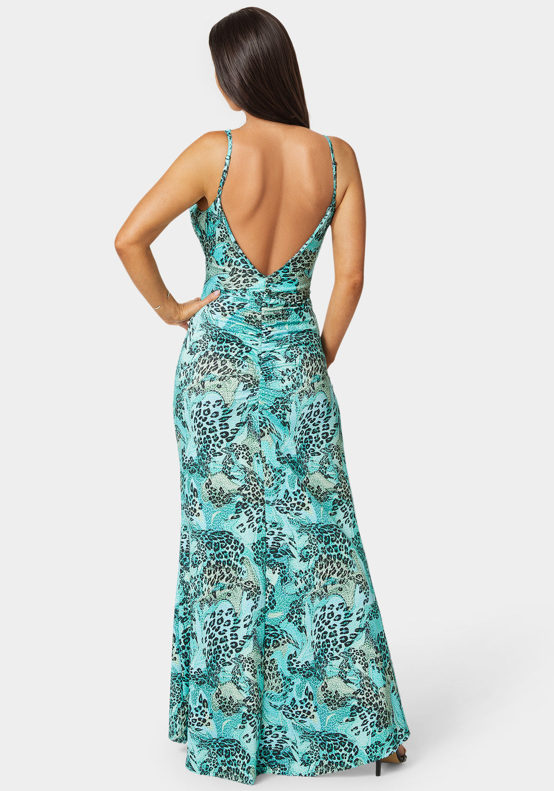 Ruched High Slit Printed Dress