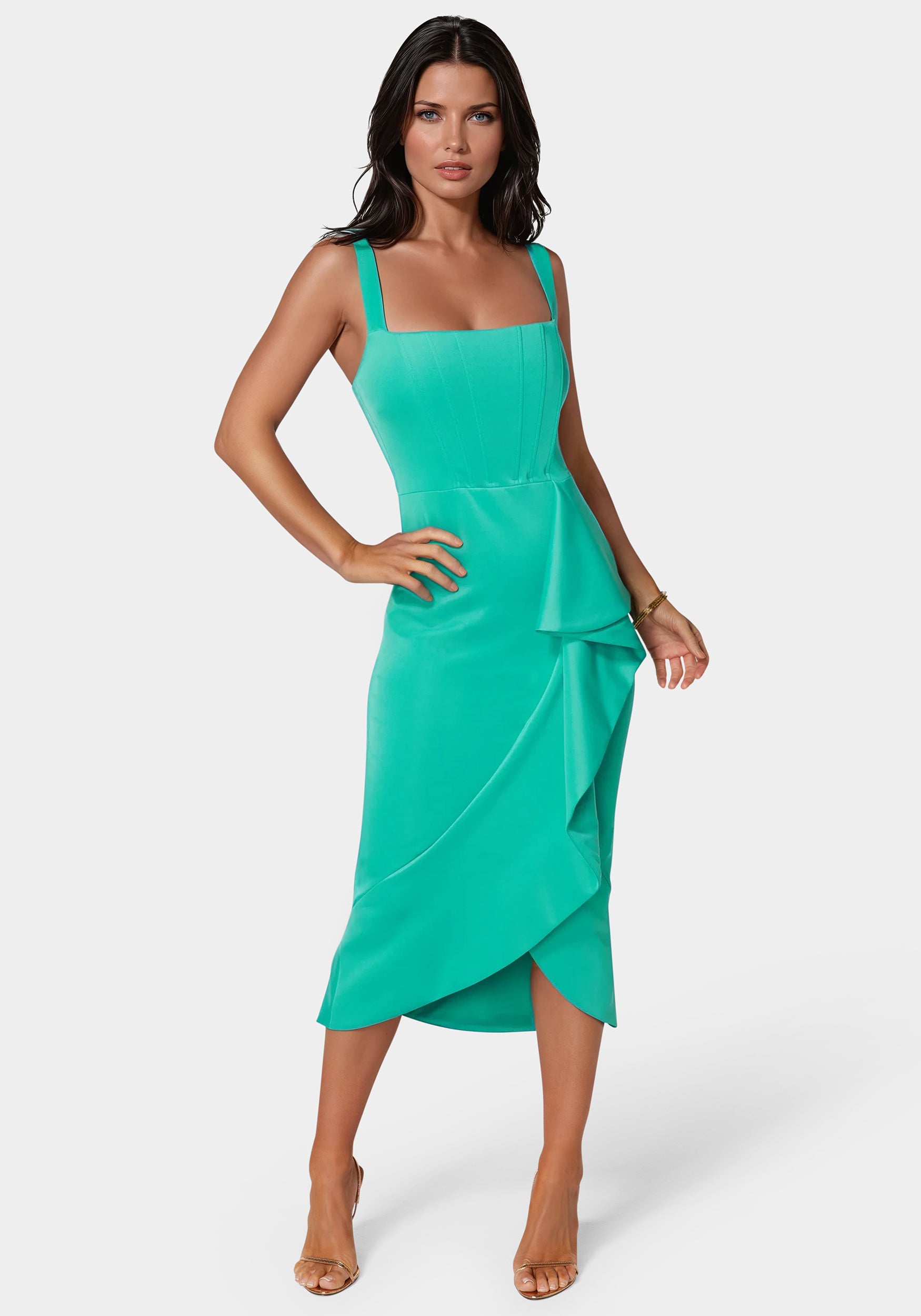 Bebe Women's Scuba Bustier Ruffle Wrap Dress