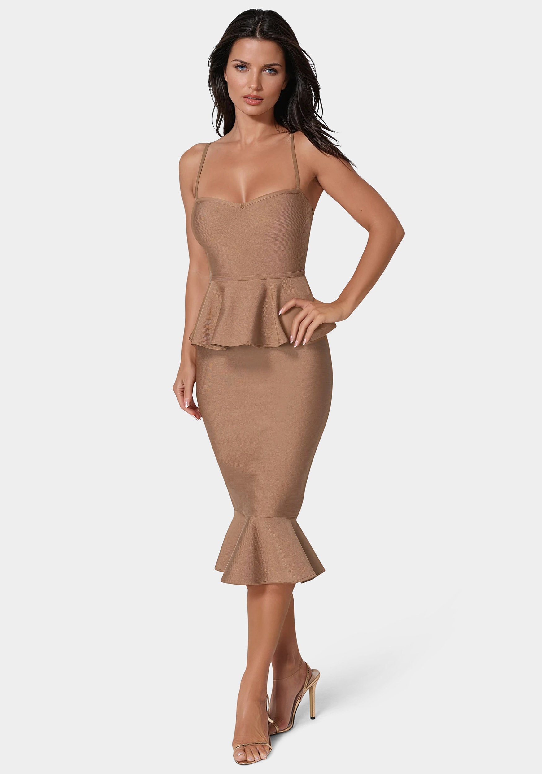 Bebe Women's Peplum Bandage Midi Dress, XL