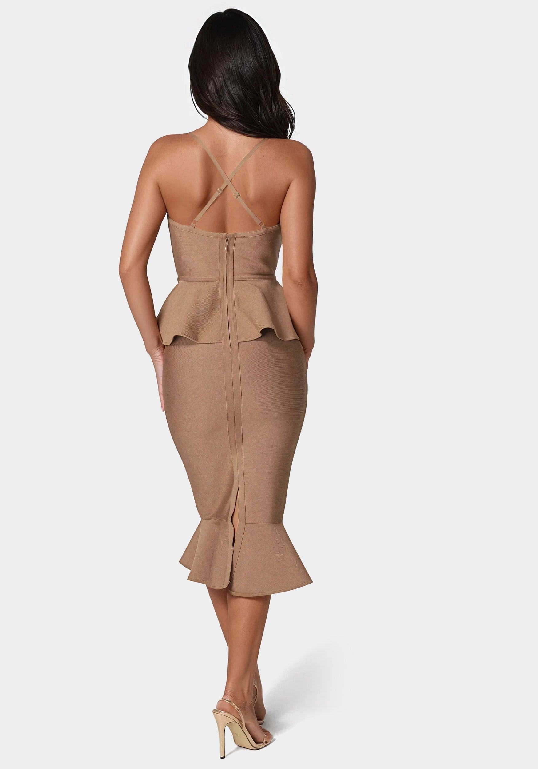 bebe cocktail dresses Bebe Women's Peplum Bandage Midi Dress, XL