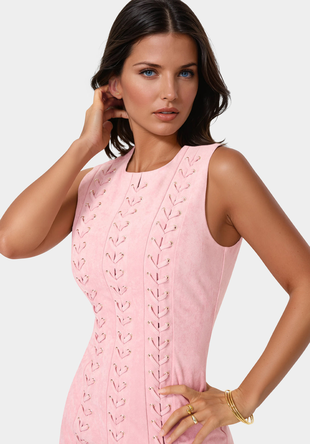 Bebe Women's Faux Suede Lace Up Mini Dress - Blush Bebe Women's Faux Suede Lace Up Mini Dress - Blush