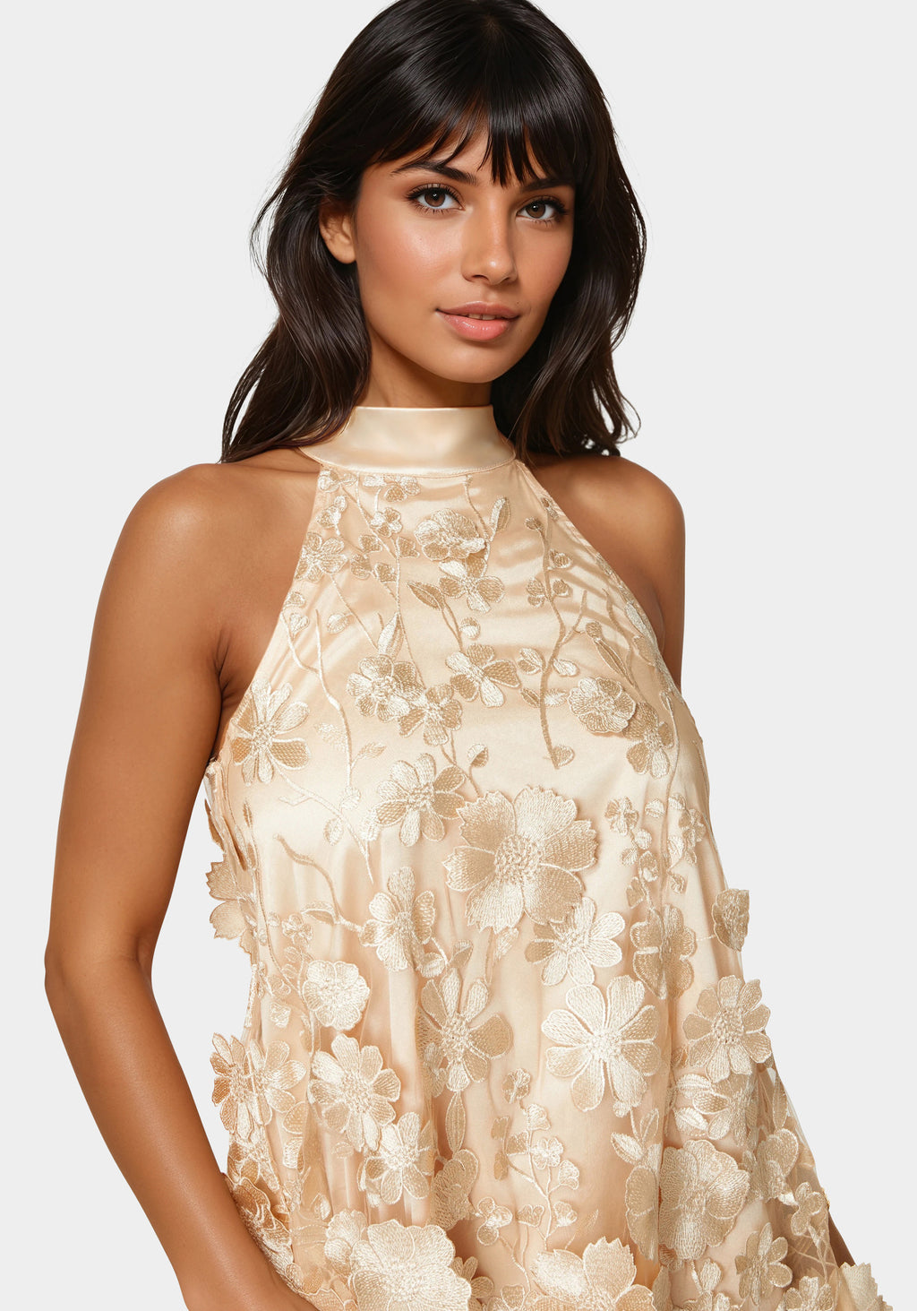 Floral Embroidered Halter Swing Dress
