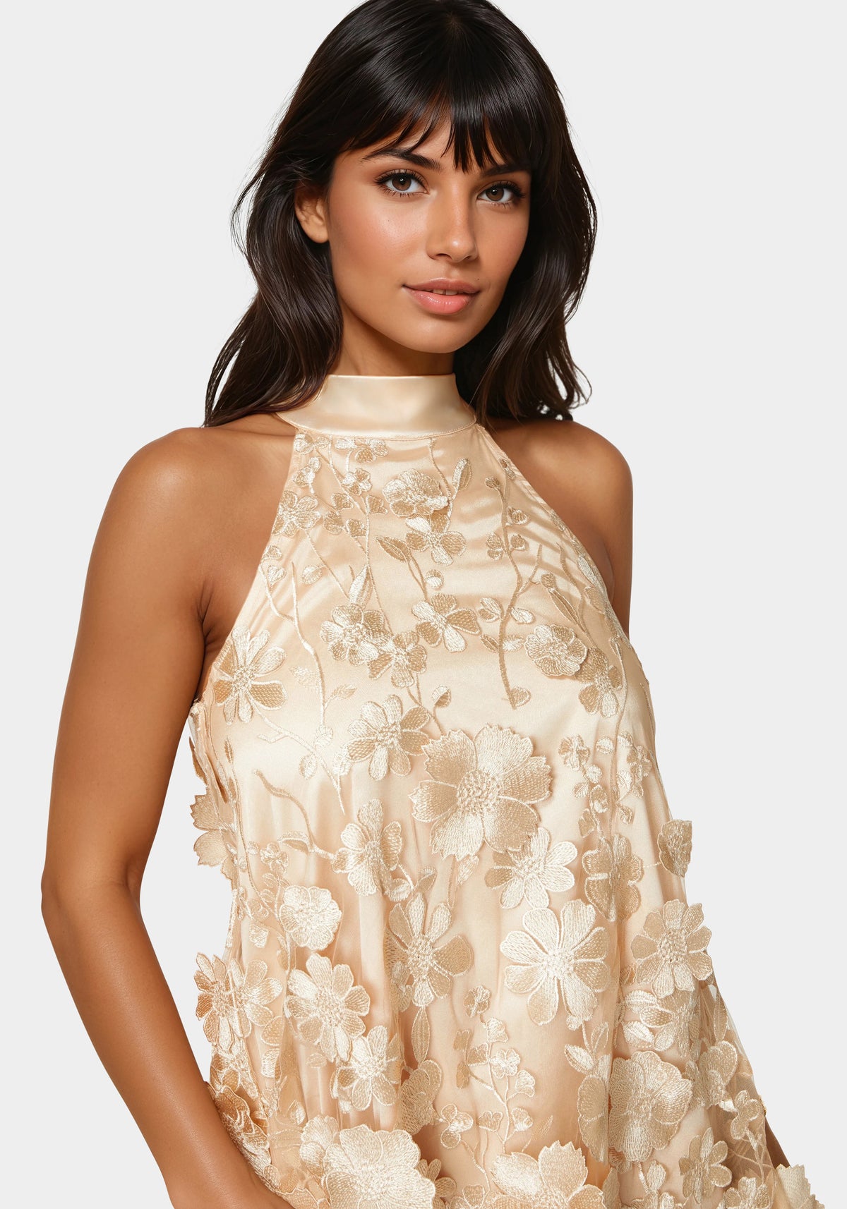 Floral Embroidered Halter Swing Dress