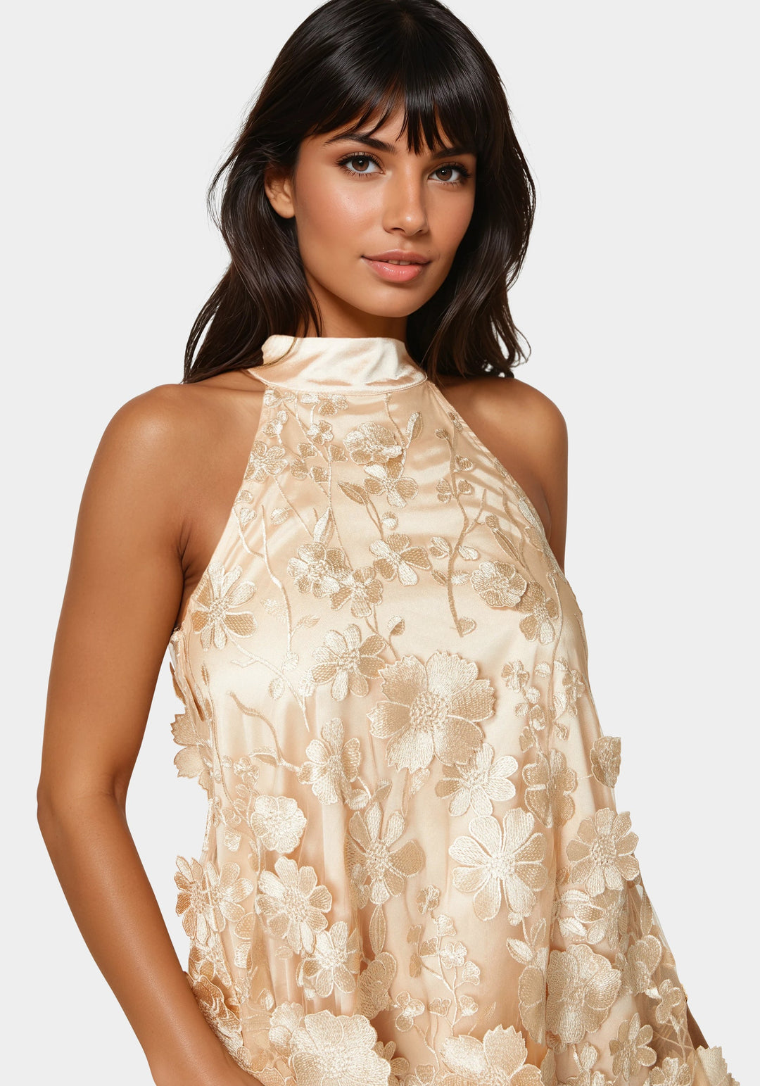 Floral Embroidered Halter Swing Dress Floral Embroidered Halter Swing Dress
