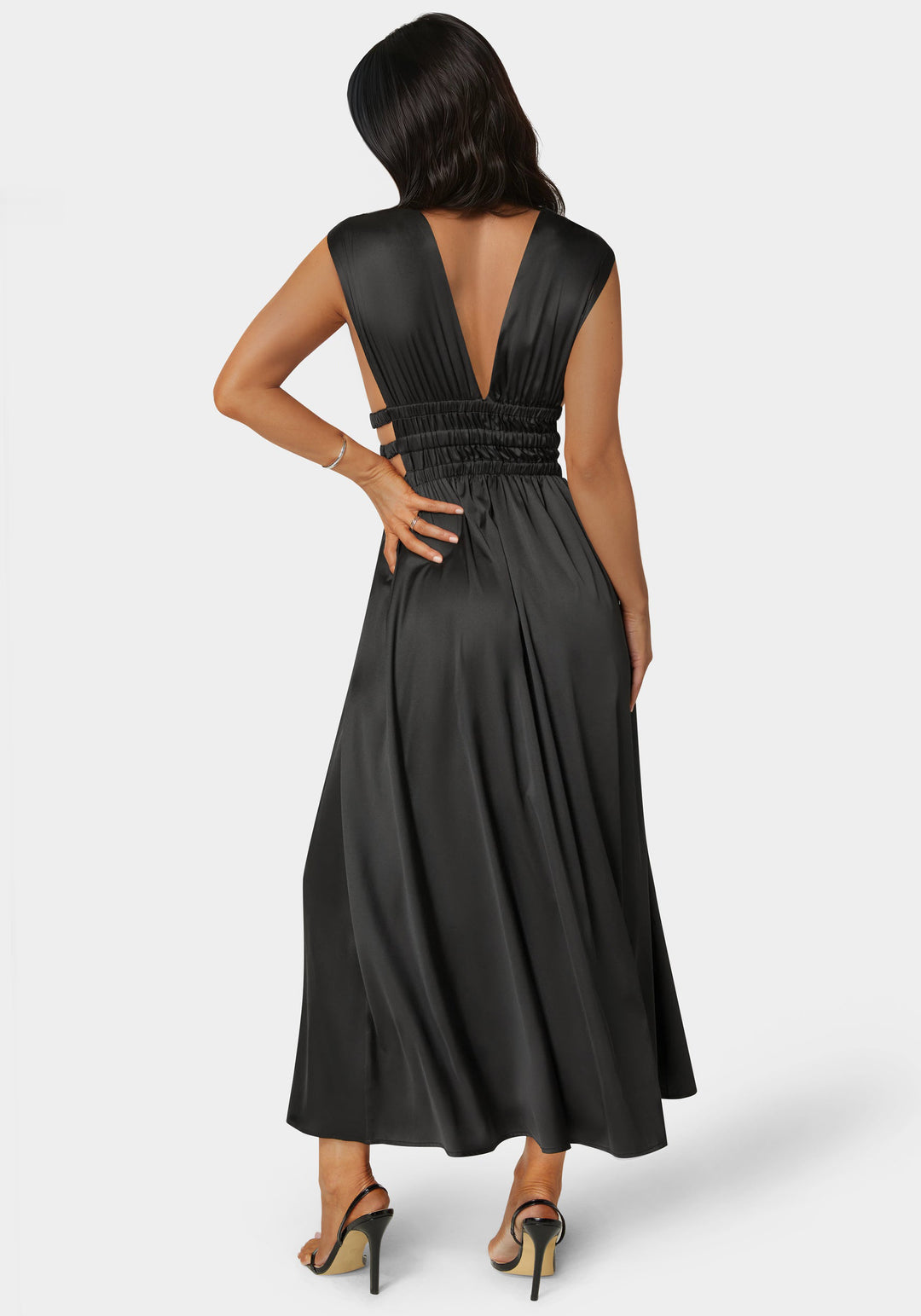 Satin V-Neck Cutout Maxi Dress