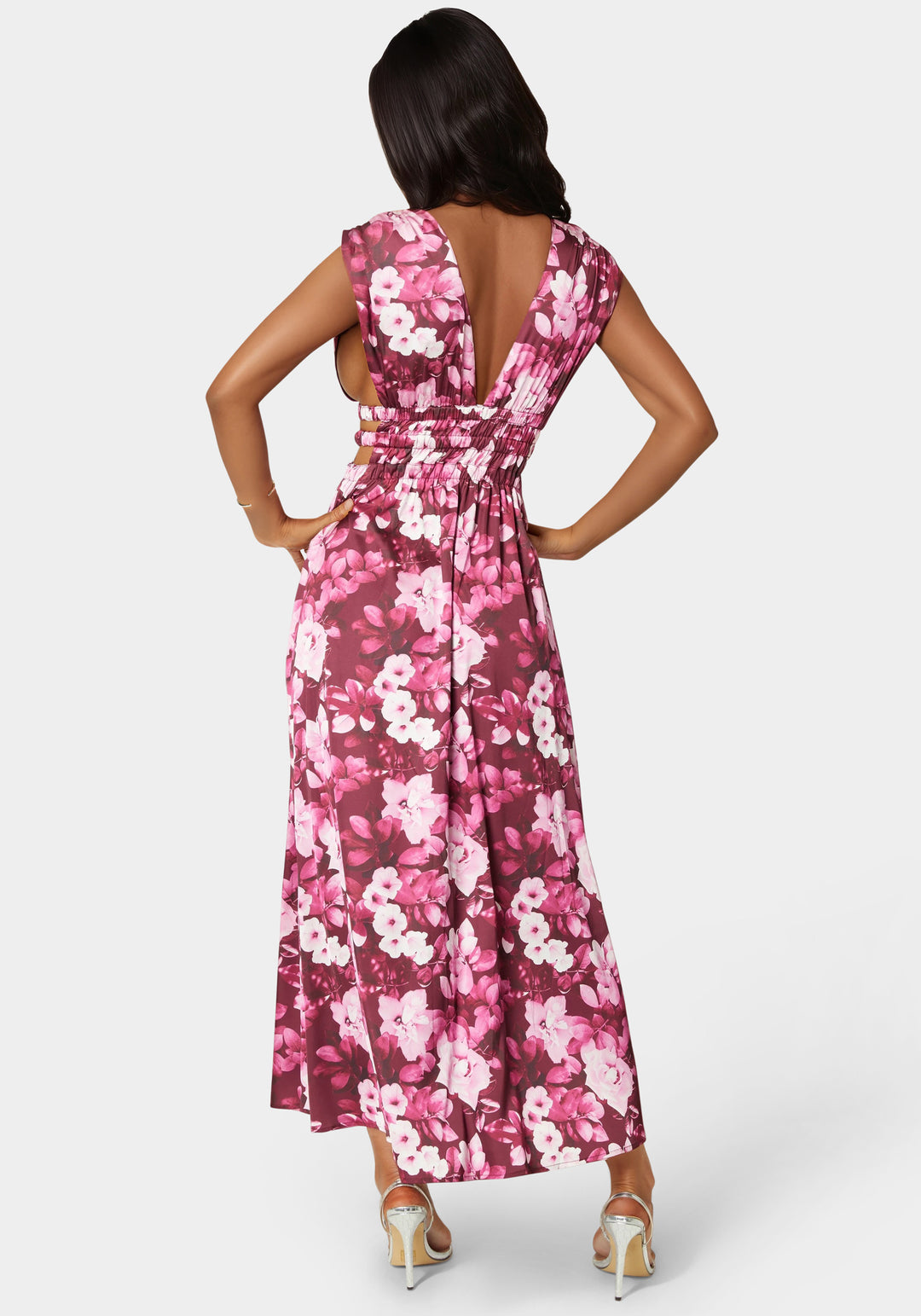 Satin V-Neck Cutout Maxi Dress