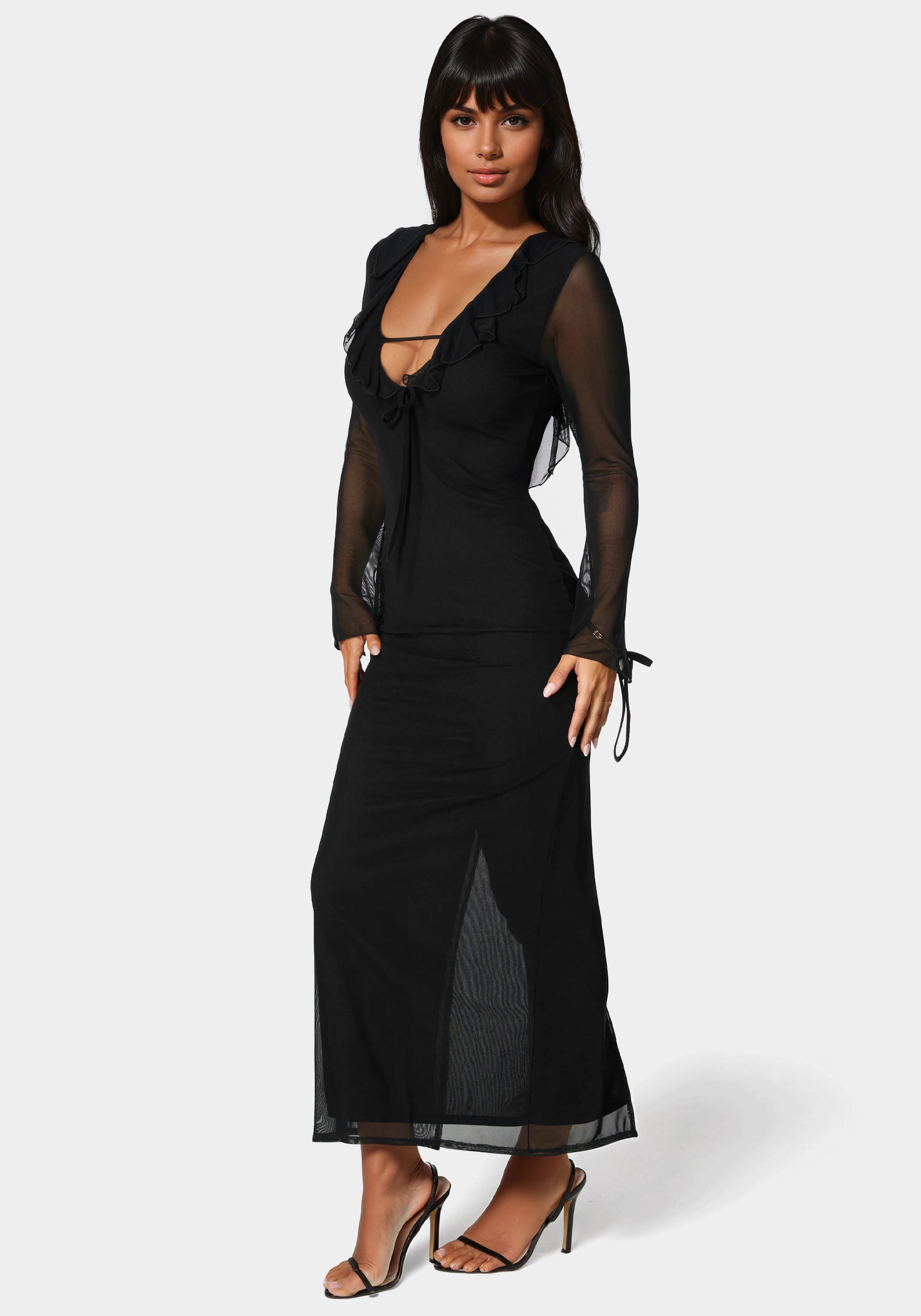 bebe black ruffle dress Scuba Bustier Ruffle Wrap Dress Black