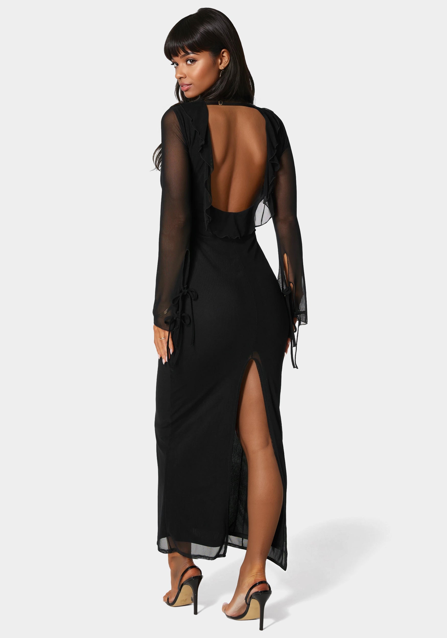 bebe black ruffle dress Bebe Women's Tiered Lace Midi Dress