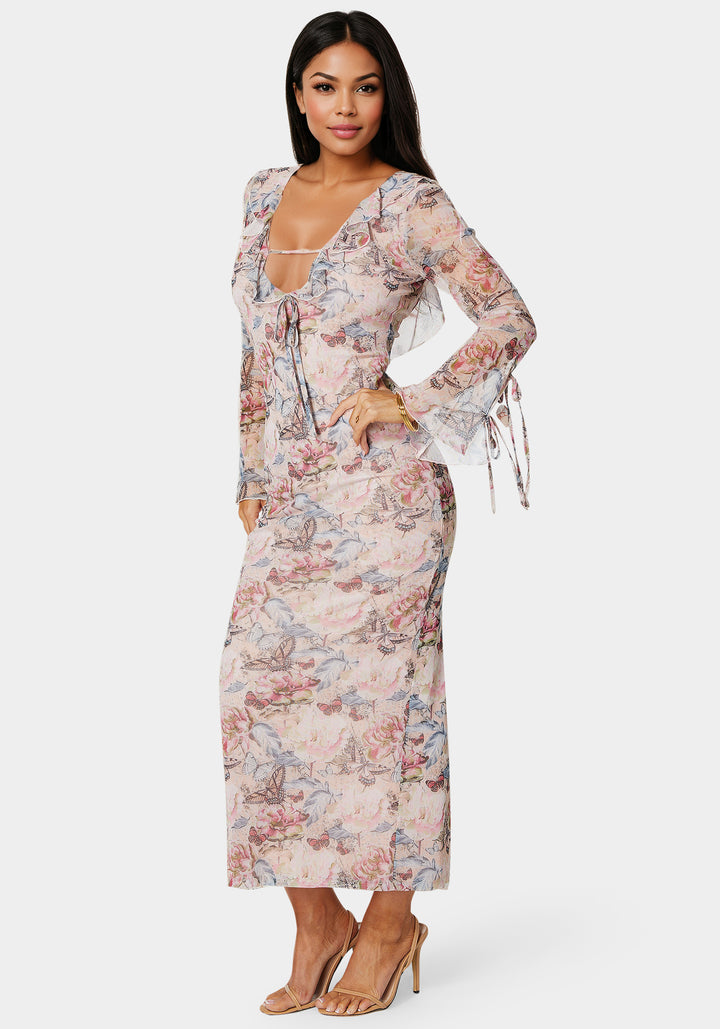 Ruffle Detail Mesh Maxi Dress