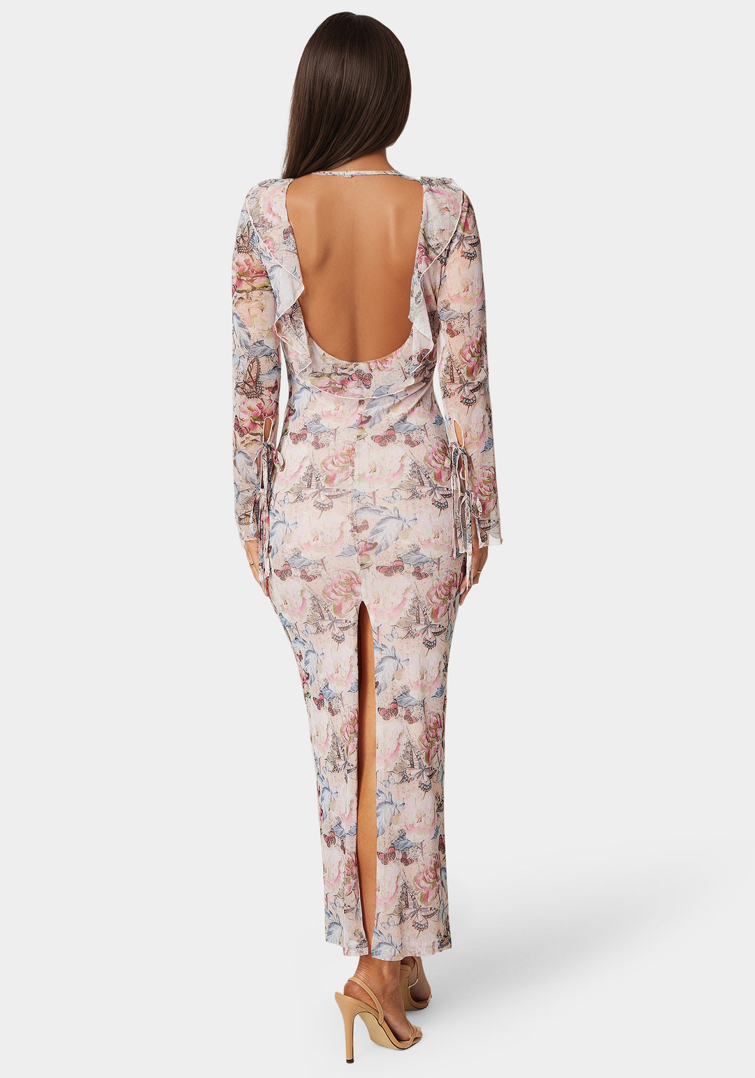 Ruffle Detail Mesh Maxi Dress