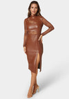 Faux Leather Lace Illusion Midi Dress
