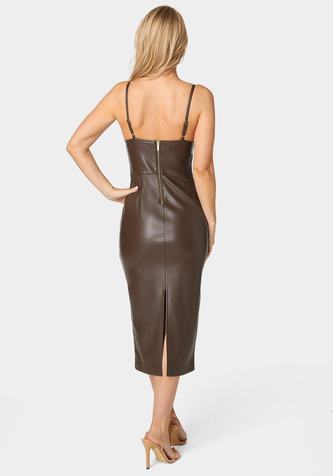 Bebe Women's Laux Leather Bustier Midi Dress - Chocolate Bebe Women's Laux Leather Bustier Midi Dress - Chocolate