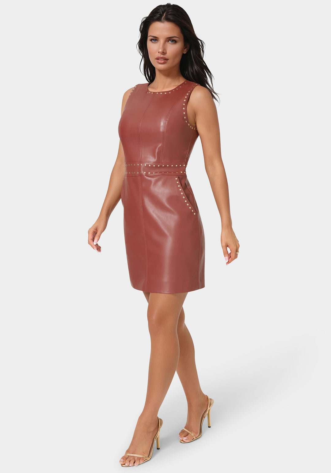 Faux Leather Stud Seam Dress bebe Faux Leather Stud Seam Dress bebe