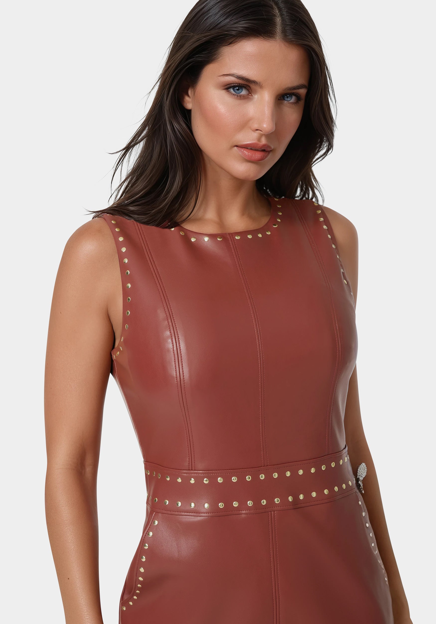 bebe purple leather dress Bebe Women's Faux Leather Lace Illusion Midi Dress