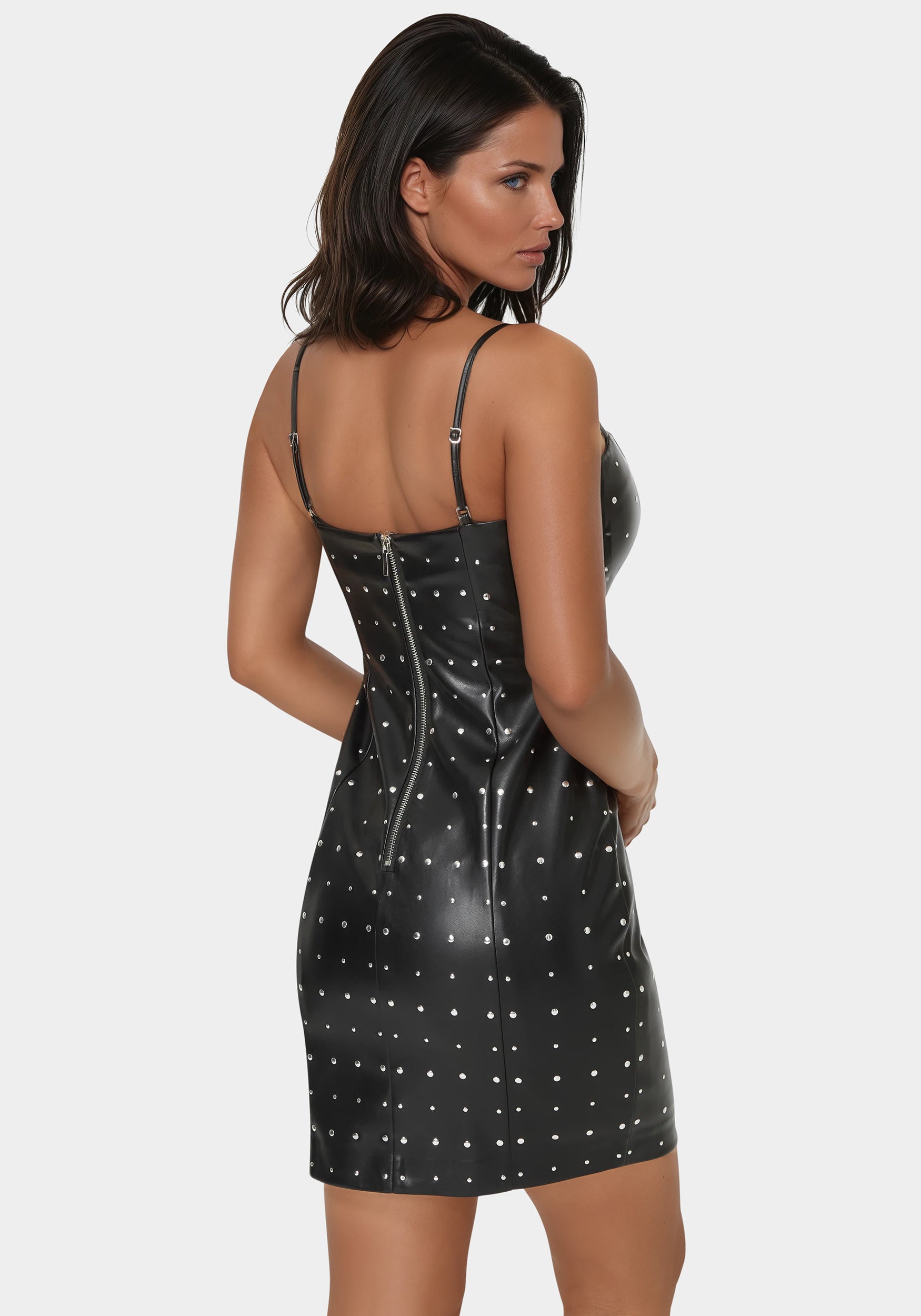 Faux Leather Stud Mini Dress – bebe