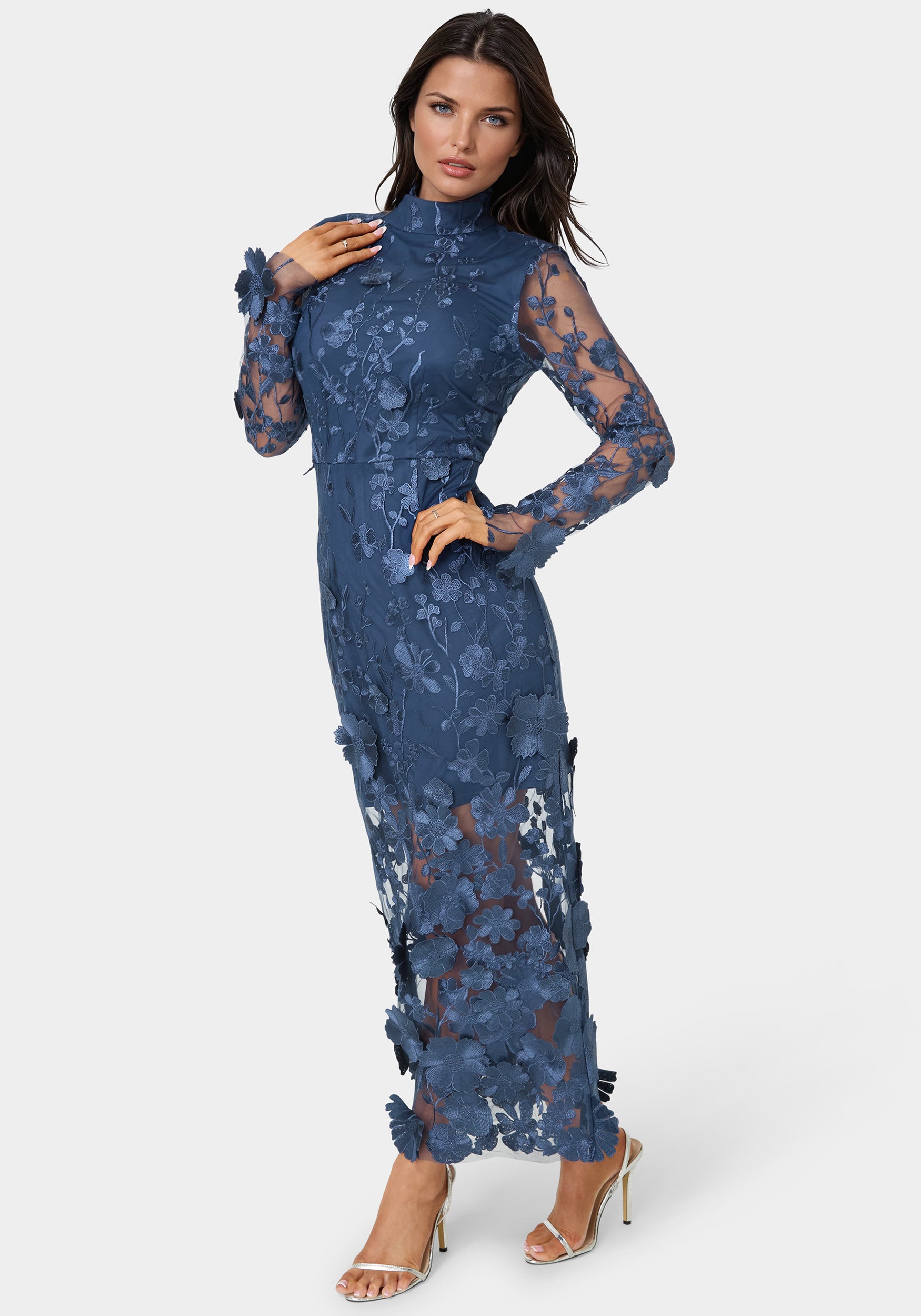 3d floral lace midi dress Ivory 3D Floral Applique Lace Midi Dress *was