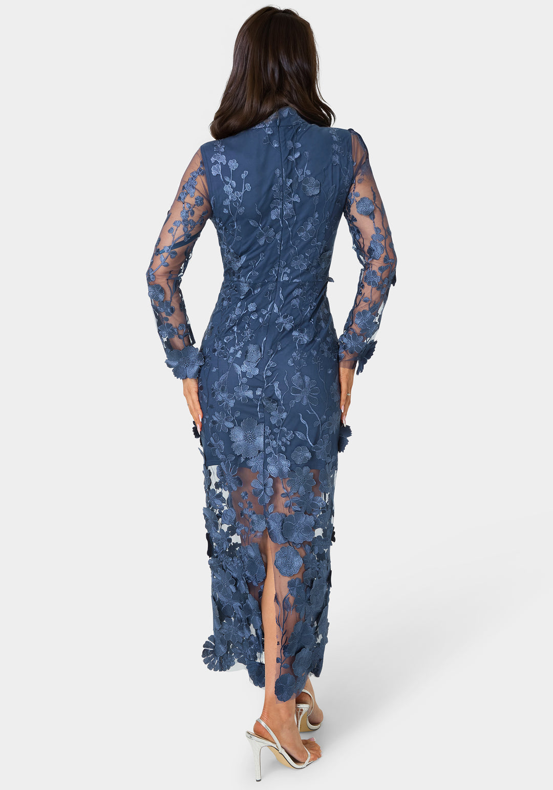 Bebe Women's 3D Floral Mock Neck Midi Dress - Navy Bebe Women's 3D Floral Mock Neck Midi Dress - Navy