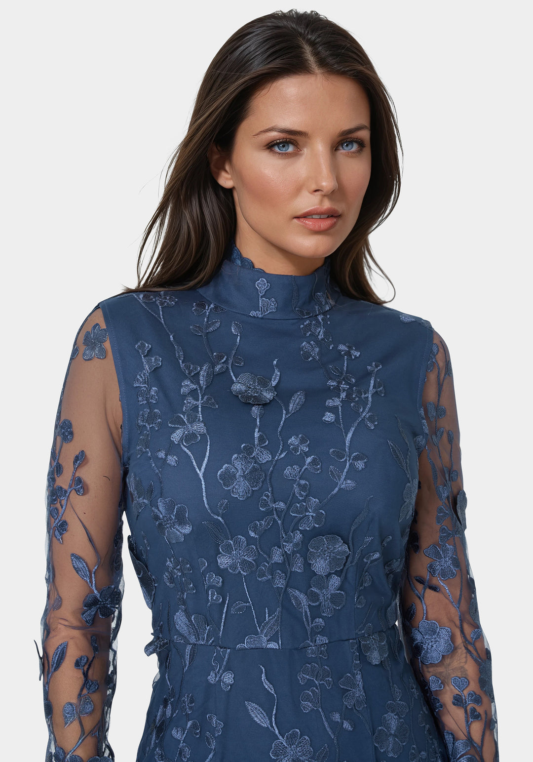 Bebe Women's 3D Floral Mock Neck Midi Dress - Navy Bebe Women's 3D Floral Mock Neck Midi Dress - Navy