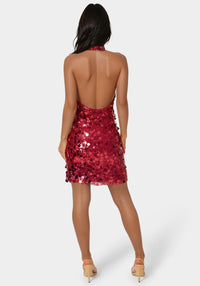 Back View-Medallion Halter Mini Dress-BURGUNDY