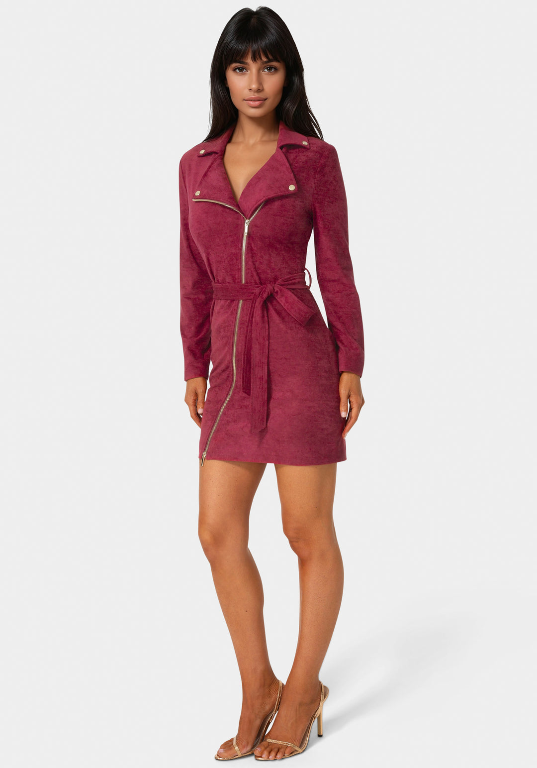 Side View-Faux Suede Moto Dress-BURGUNDY