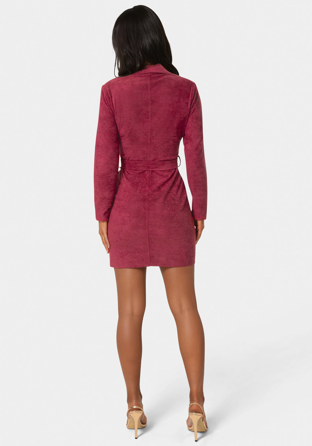 Back View-Faux Suede Moto Dress-BURGUNDY