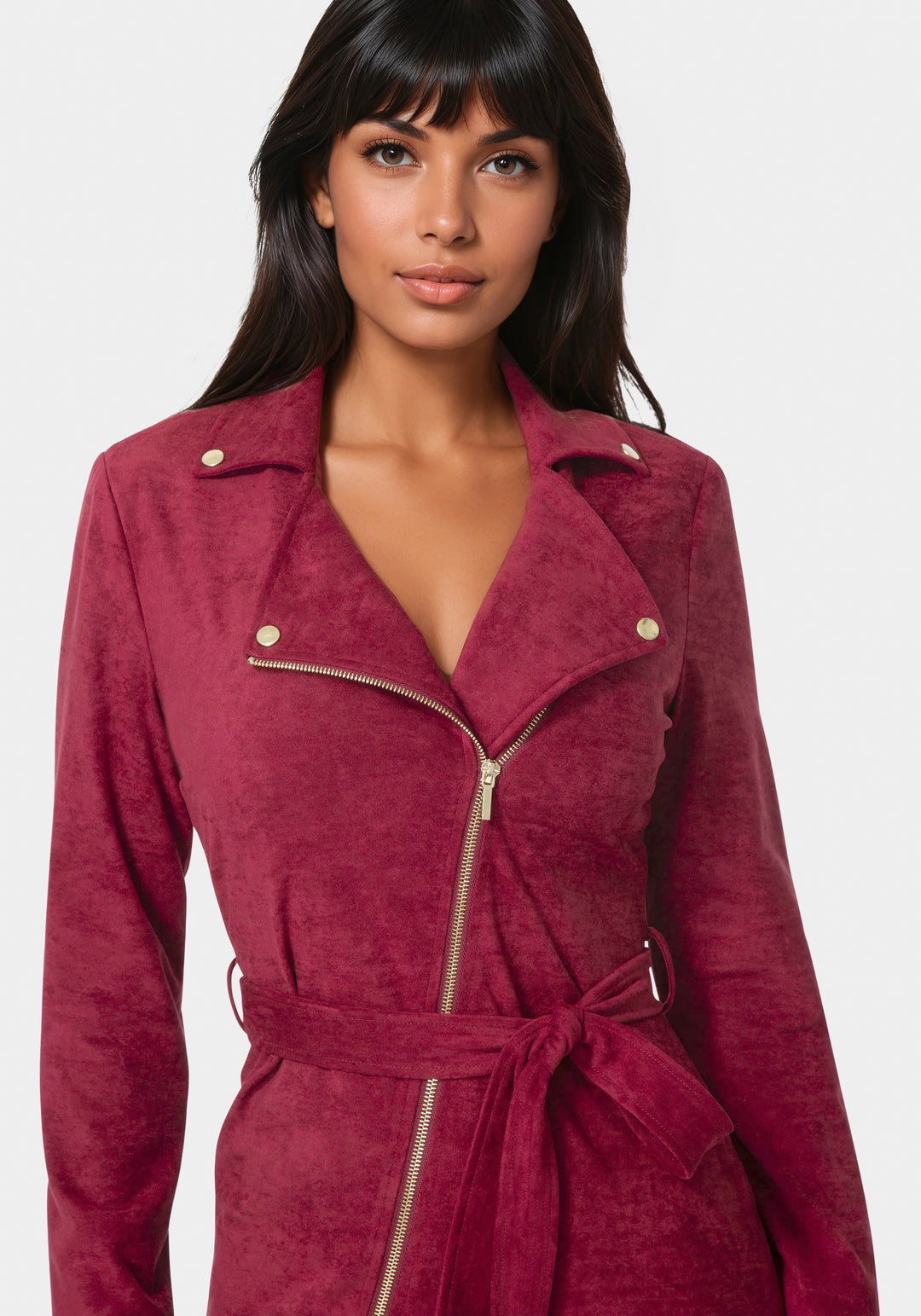 Bebe Women's Faux Suede Moto Dress, Burgundy, XS Bebe Women's Faux Suede Moto Dress, Burgundy, XS