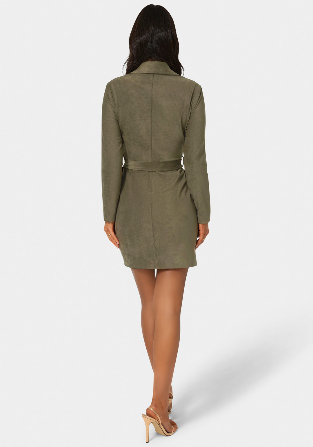 Back View-Faux Suede Moto Dress-OLIVE