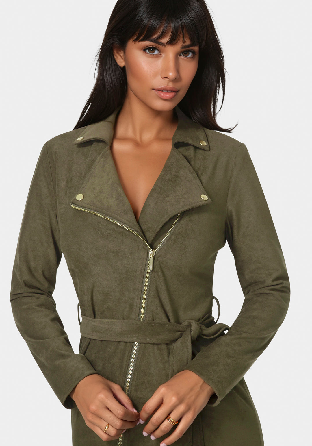 Other View-Faux Suede Moto Dress-OLIVE