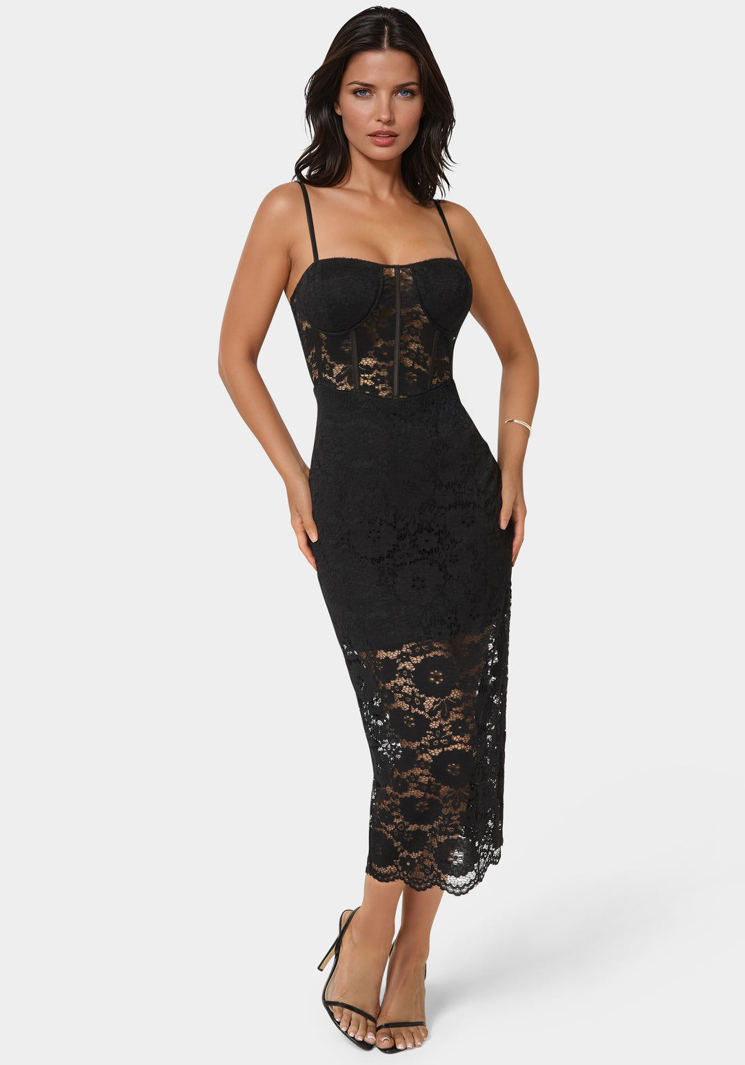 Bebe Women's Lace Corset Midi Dress - Black Bebe Women's Lace Corset Midi Dress - Black