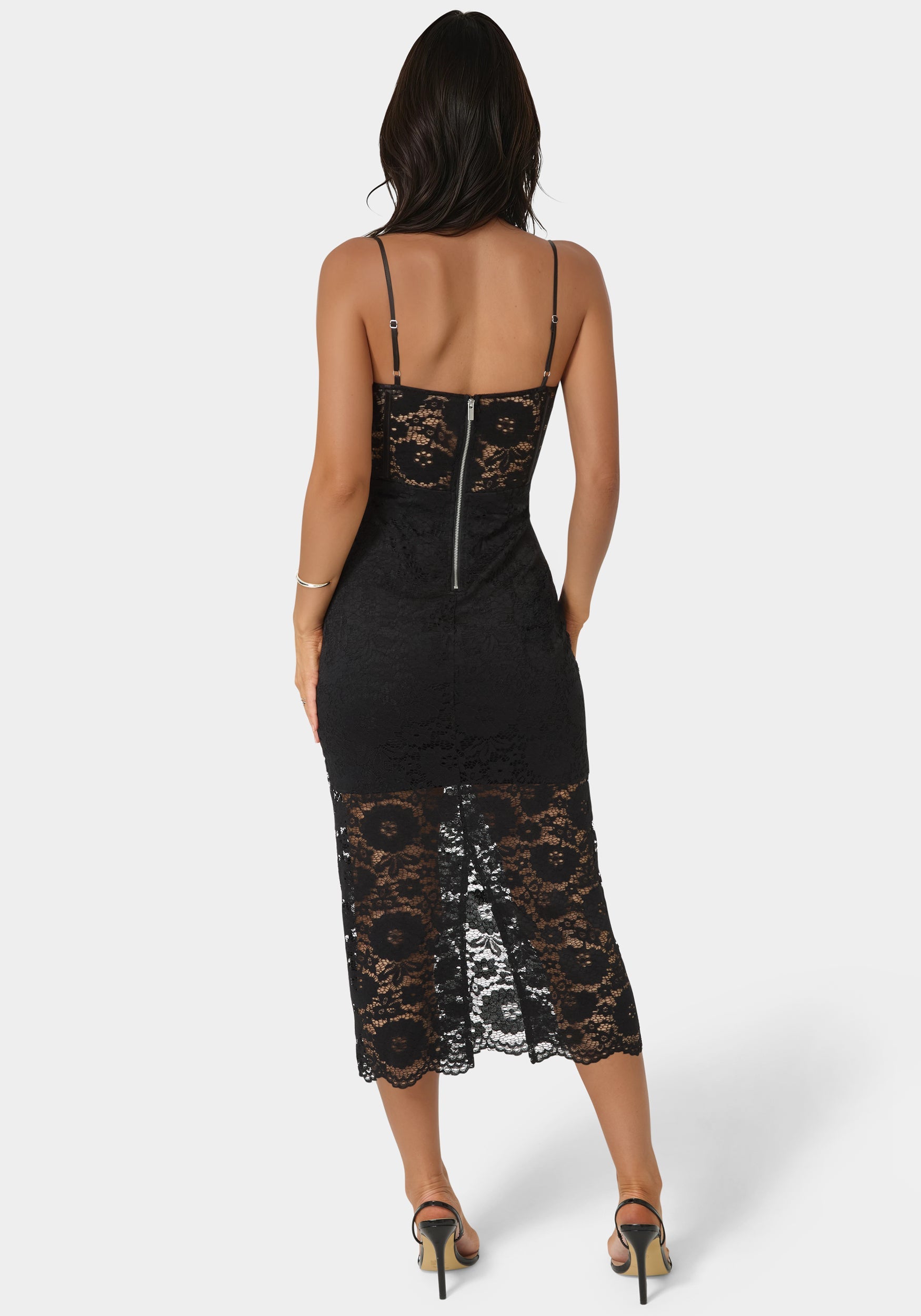 bebe lace bodycon dress Bebe Women's Lace-Up Back Midi Dress