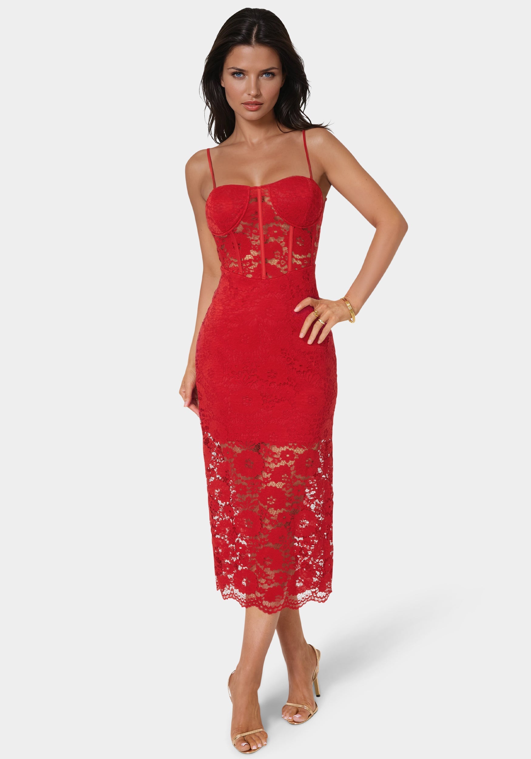 Bebe Women's Lace Corset Midi Dress