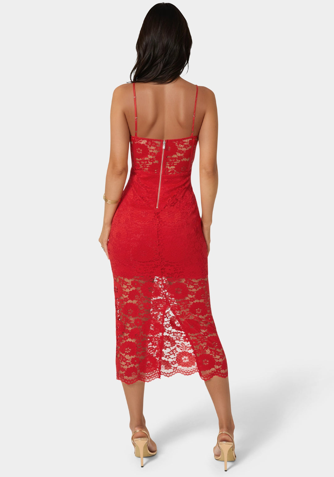 Bebe Women's Lace Corset Midi Dress - Red Bebe Women's Lace Corset Midi Dress - Red